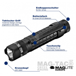 Maglite Lampe Torche MAG TAC LED SG2LRA6 coloris noir - Tête crenelée - livrée en blister - Image 6
