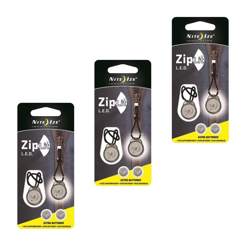 Nite Ize Lot de 3 x 2 led blanches zip lit - 2 cr927 3v de rechange incluses - sous blister