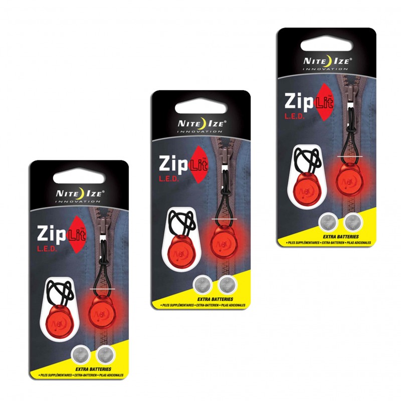 Nite Ize Lot de 3 X 2 leds rouges zip lit - 2 cr927 3v de rechange incluses - sous blister