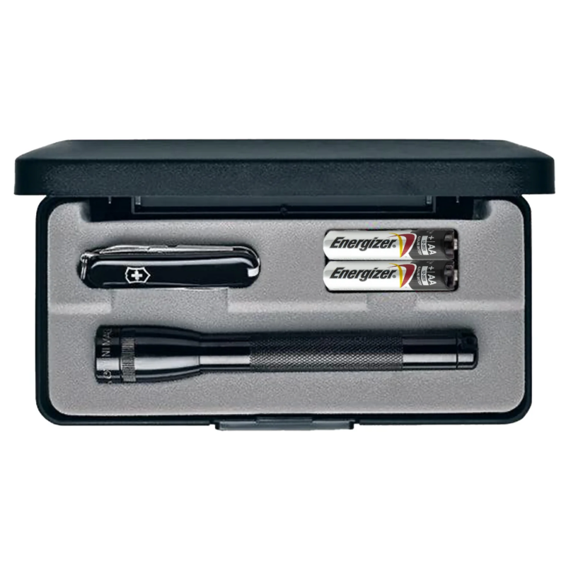 Maglite Lampe Torche Mini R6 avec couteau suisse Victorinox Classic SD Noir - Coffret cadeau